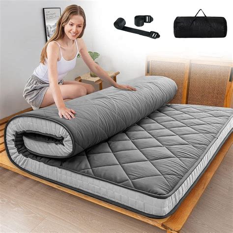 BOZTIY Japanese Floor Mattress 4 in, Polyester Fill Tatami Mat Sleeping Pad Foldable Roll Up ...