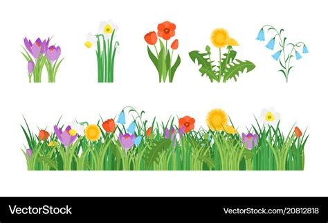 Cartoon garden flowers and element set Royalty Free Vector