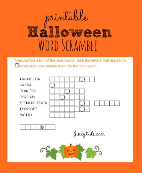 FREE Printable Halloween Word Scramble - Jinxy Kids