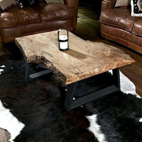 Rustic Modern Coffee Table - live edge burl wood slab