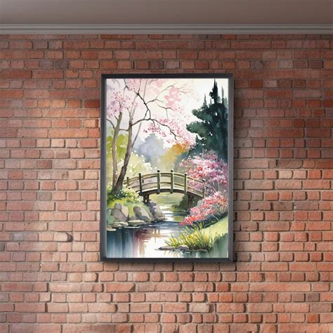 Japanese Zen Garden Watercolor Print: Cherry Blossom Tree and - Etsy