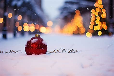 Christmas Lights And Decorations On Snow Background, Winter, High ...