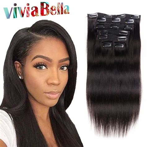 Natural Hair Clip Extensions Human Hair Clip Ins 7pcs/set Straight ...