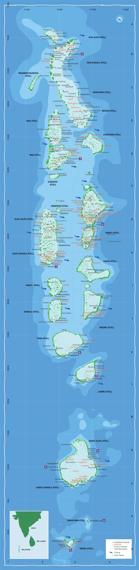 Map of Maldives Islands and Geographic Location