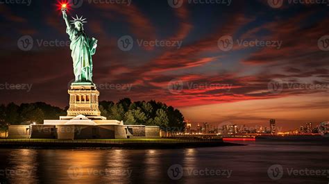 Night view of Statue of Liberty. Generative AI 32977296 Stock Photo at ...