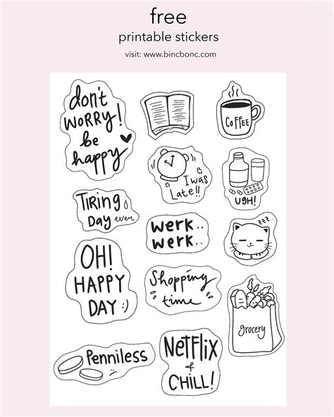 Printable Cute Stickers Black And White - Printable Word Searches