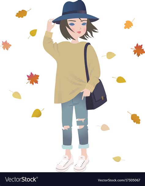 Cute fashion cartoon girl in trendy autumn outfit Vector Image