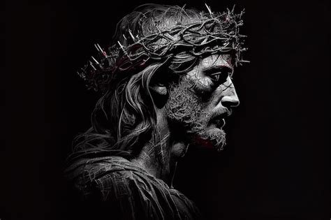 Premium AI Image | Jesus Christ with the crown of thorns in profile on a black background Face ...