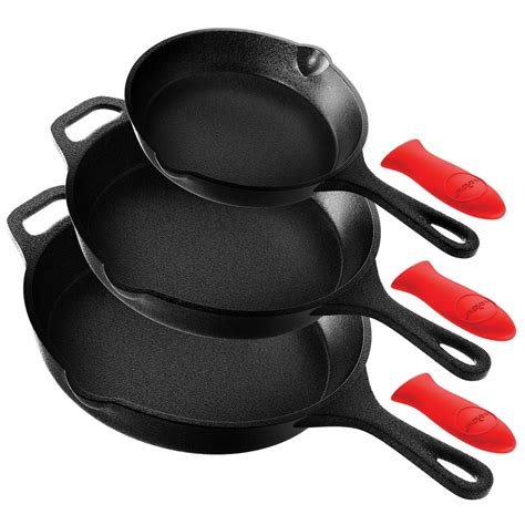 NutriChef Non Stick Pre Seasoned Cast Iron Skillet Frying Pan, 3 Piece Set - Walmart.com ...