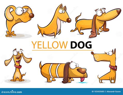 Set Yellow Dog 2018 Cartoon Illustration. Stock Vector - Illustration ...