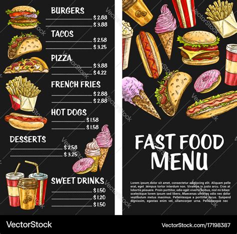 Fast food menu poster fastfood restaurant Vector Image