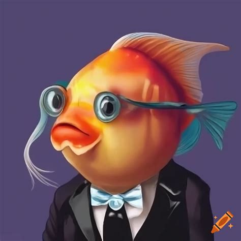 Funny goldfish man in a tuxedo on Craiyon