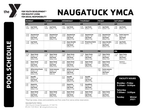 Pool Schedule – NAUGATUCK YMCA