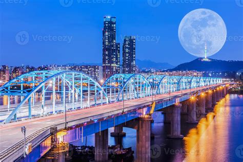 Korea,Seoul at night, South Korea city skyline at Dongjak Bridge Han river in Seoul , South ...