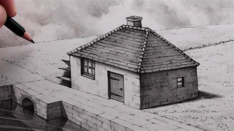 How to Draw a Simple House in a Realistic Landscape Pencil Drawing