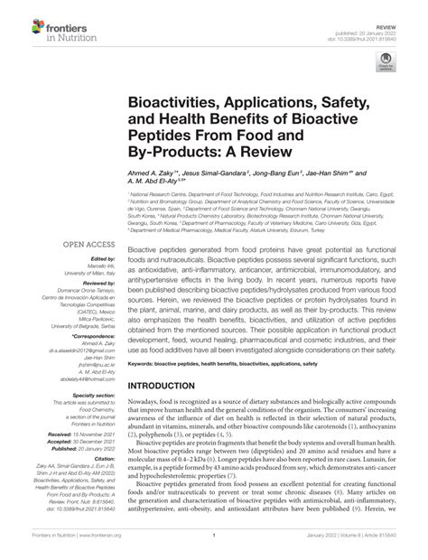 (PDF) Bioactivities, Applications, Safety, and Health Benefits of Bioactive Peptides From Food ...