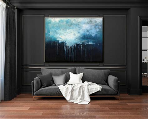 Large Dark Blue Abstract Art Sky Landscape Oil Painting,Black Abstract ...