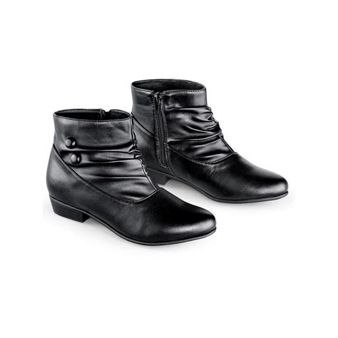 Collections Etc. - Collections Etc Women's Button Ankle Slouch Boots w/ Low Heel BLACK 11 ...