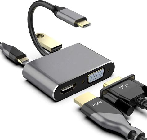 USB C to HDMI VGA Adapter,Type C Hub to HDMI 4K+VGA 1080P+USB3.0+ USB C Charging Port,USB C ...