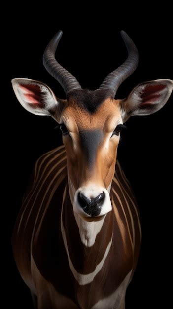 Premium Photo | A painting of an antelope with horns and a black background.