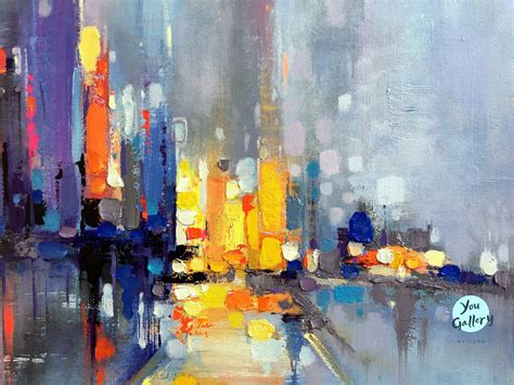 Large City Abstract Painting on Canvas, Wall City Painting, New York City Art, Modern City Wall ...