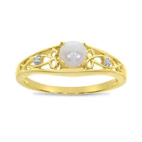 Direct-Jewelry - 14k Yellow Gold Freshwater Cultured Pearl And Diamond Ring - Walmart.com ...