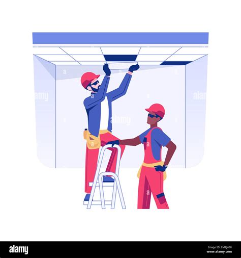 False ceiling installation isolated concept vector illustration. Builders installs a false ...