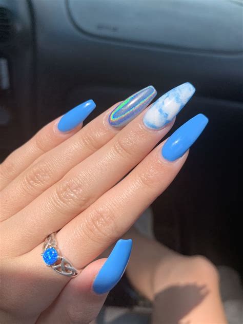 Light Blue And White Acrylic Nails Coffin - Nail and ... | Blue nails, Blue gel nails, White ...