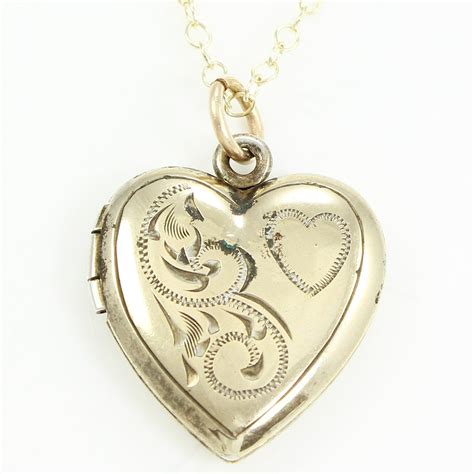 Engraved Heart Locket - Vintage Gold-Filled Pendant Necklace - Sweetheart Jewelry - Romantic Gift