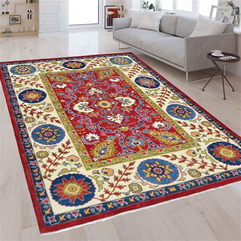 Area Rug 5x8 Multi Color Hand Knotted Kazak Area Rug For Living Rooms | Floral Design Rug ...