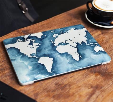 World Map Laptop Skin Sticker Notebook Vinyl Decal Blue Dell Hp Lenovo Asus Chromebook Acer ...