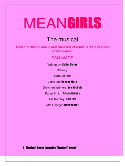 Mean Girls: The Musical Script (FAN-MADE)