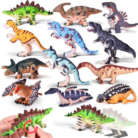 Fun Little Toys Wind Up Toys 12 PCs Assorted Dinosaur Toys for Goodie Bags Action Figure Set ...