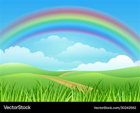 Rainbow landscape cartoon background Royalty Free Vector