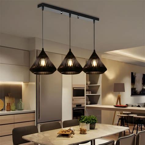 Conical Ceiling Pendant Light 3 Lights Modern Black Suspension Light for Dining Room - Linear ...