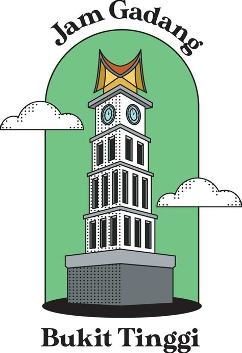 Unique and iconic, the Jam Gadang clock tower illustration captures the essence of Minangkabau ...