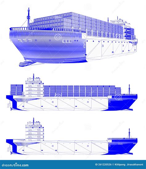 Blueprint of Cargo Ship or Vessel Isolated on White Stock Illustration - Illustration of boat ...