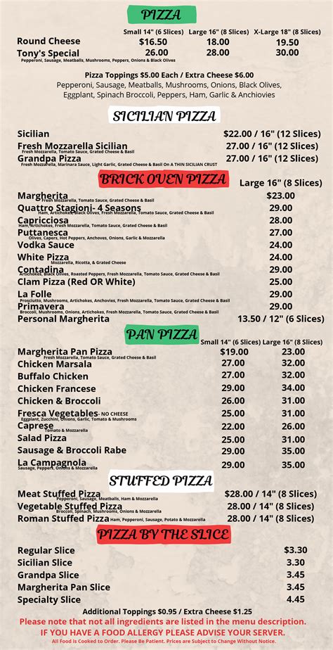 Menu | Tony's Brick Oven