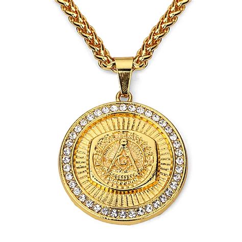 Masonic Pendant Necklace Men Hip Hop Jewelry 2017 Gold Color Chain ...