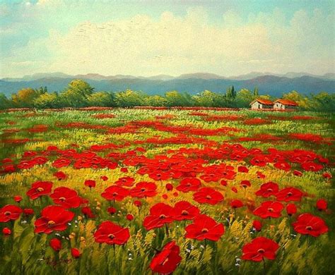 Unknown Artist Poppy field painting | framed paintings for sale