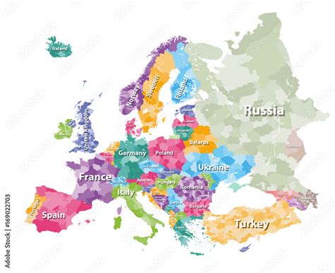 Europe colored political map with countries regions. Vector illustration Stock Vector | Adobe Stock