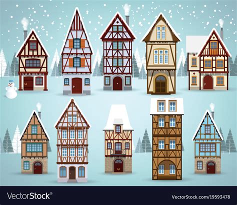 Old european houses winter Royalty Free Vector Image