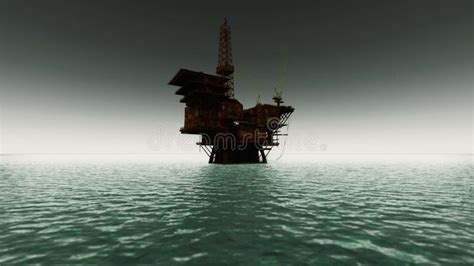 Oil Rig and Offshore Vessel at the Sunset Stock Illustration - Illustration of exploration ...