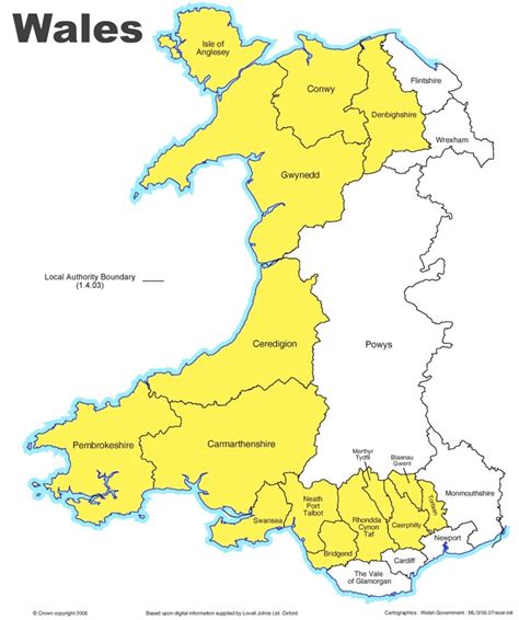 Administrative divisions map of Wales - Ontheworldmap.com