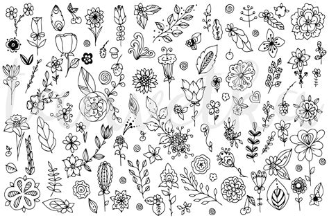 Doodle Art Flower elements set | Doodle art, Doodle art flowers, Flower drawing