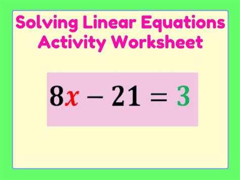 Solving Linear Equations Activity Worksheet | Teaching Resources