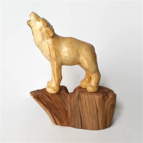 Howling Wolf Wood Carving Gift for Husband by NorthwoodsCarvings