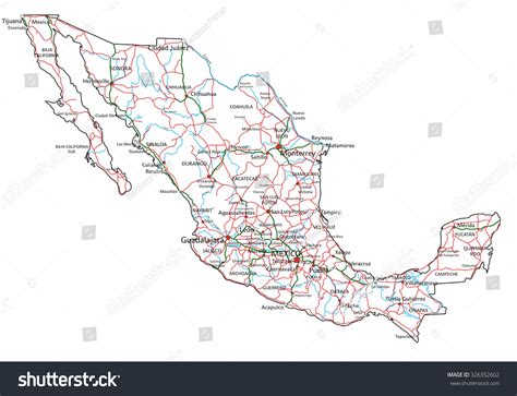 Mexico Road Highway Map Vector Illustration Stock Vector (Royalty Free) 326352602