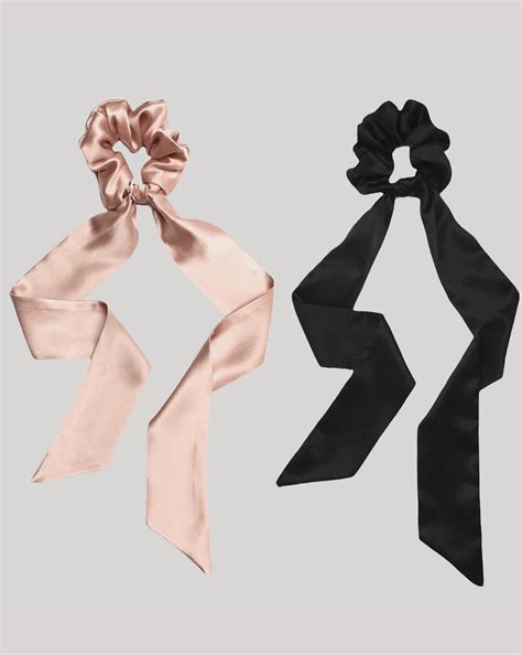 Solid Satin Hair Ribbon RoseGold Black Combo