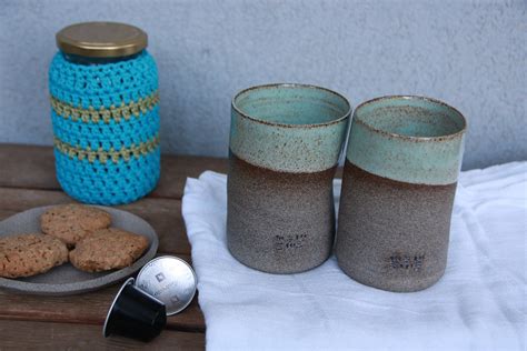 Set of Two Ceramic Cups pottery ceramic cups turquoise | Etsy